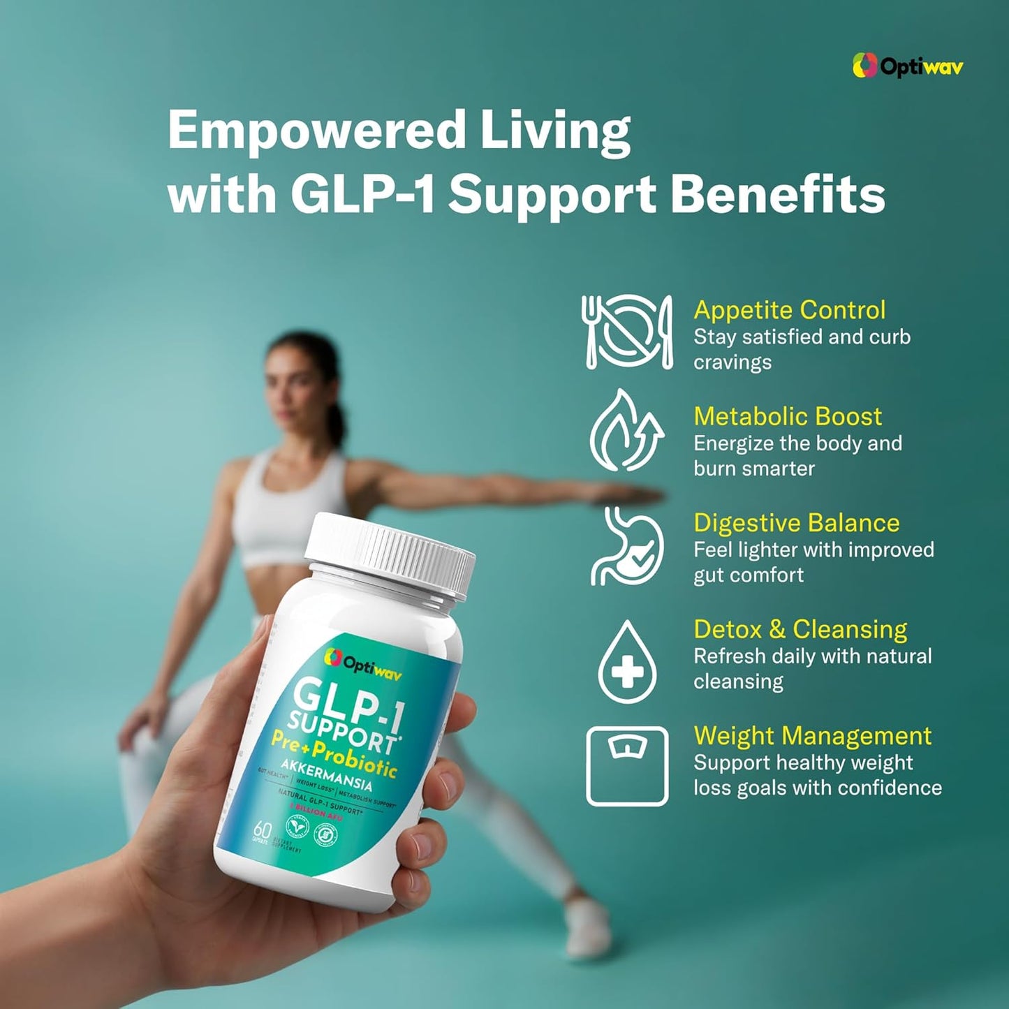 Optiwav GLP-1 Support Weight Loss Pre + Probiotic Akkermansia Supplement