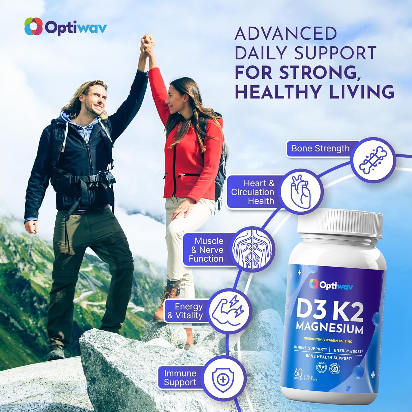 Optiwav Vitamin D3 K2 Magnesium Supplement