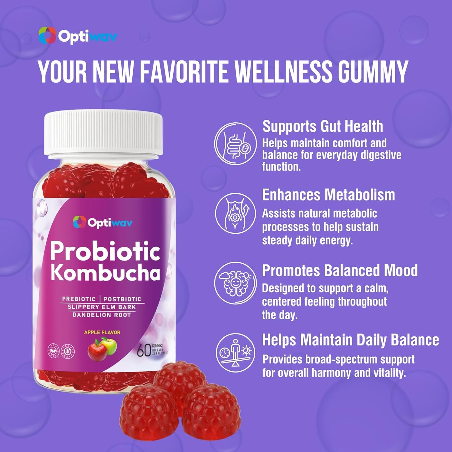 Optiwav Probiotic Kombucha Gummies