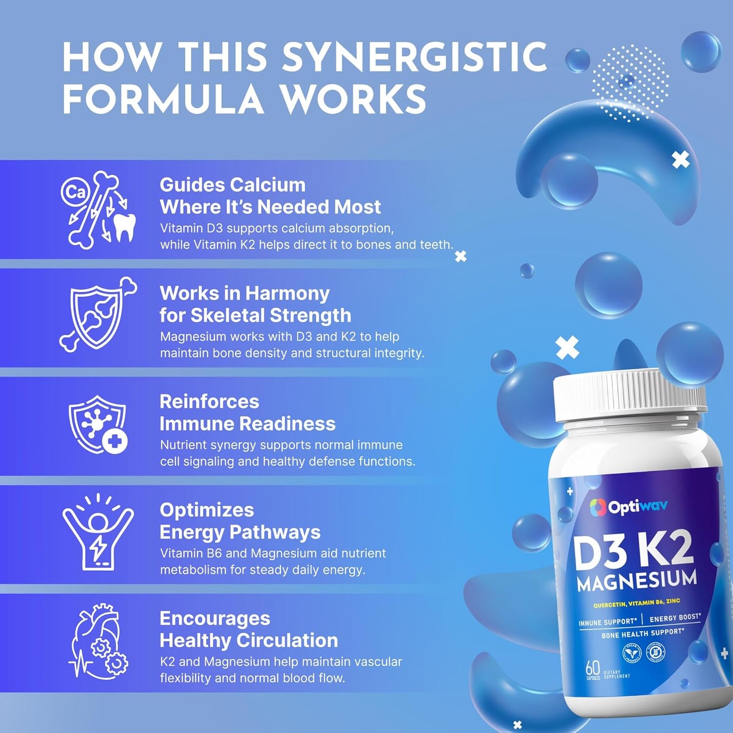 Optiwav Vitamin D3 K2 Magnesium Supplement