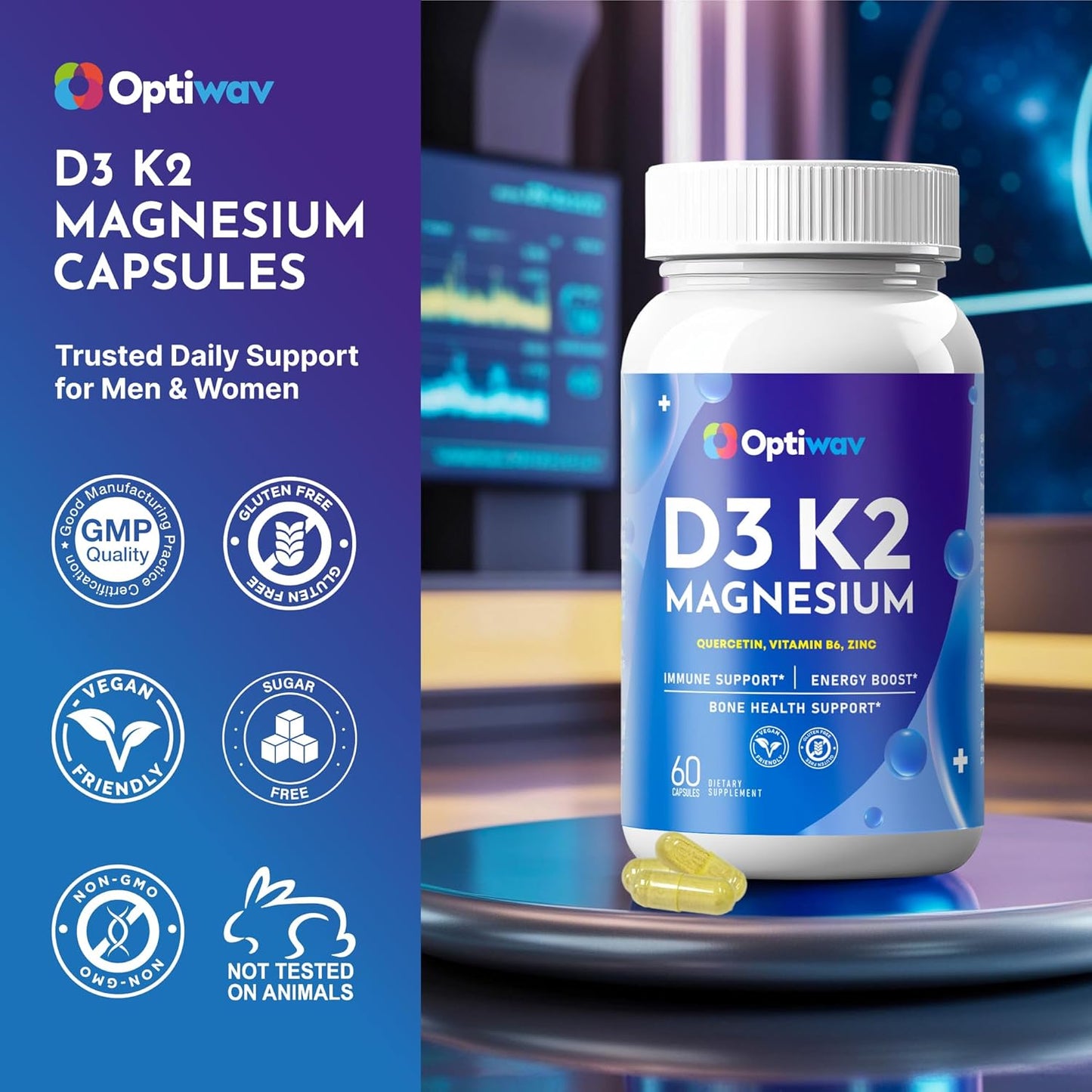 Optiwav Vitamin D3 K2 Magnesium Supplement