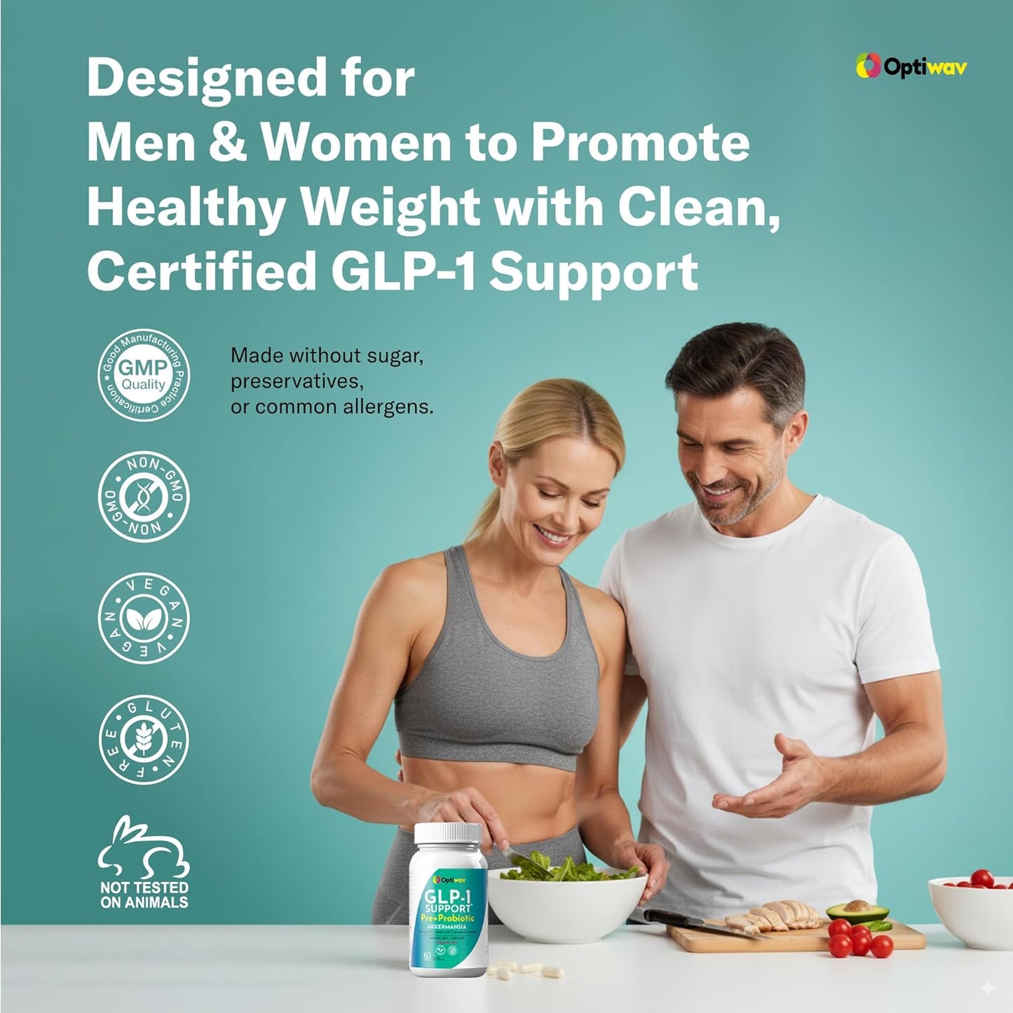 Optiwav GLP-1 Support Weight Loss Pre + Probiotic Akkermansia Supplement