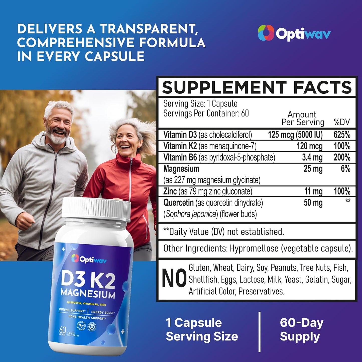 Optiwav Vitamin D3 K2 Magnesium Supplement